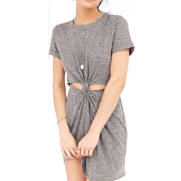 Honey Punch knot- front gray mini dress - Picture 1 of 11